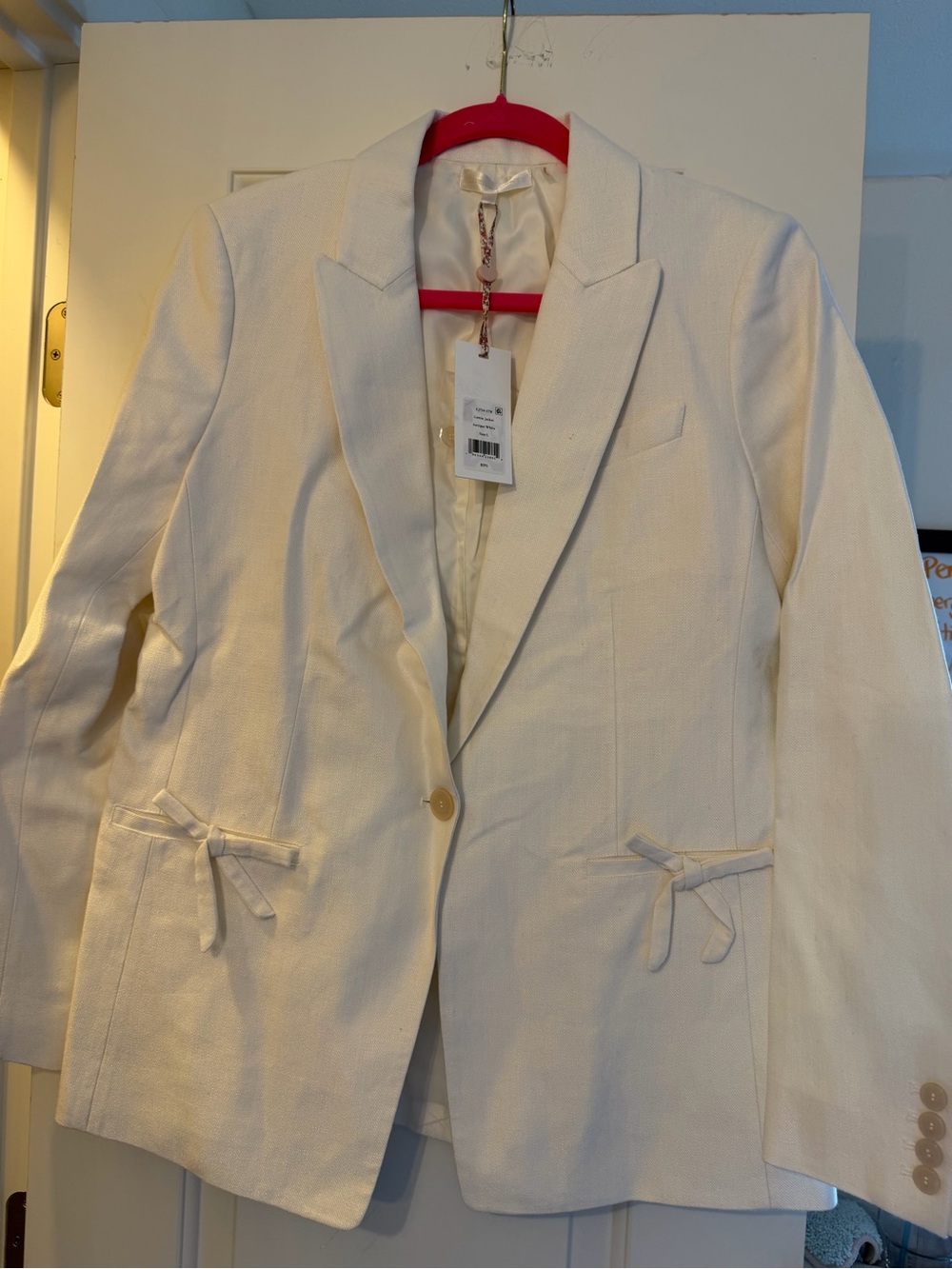 LoveShackFancy Cream Single-Button Bow Pocket Blazer
